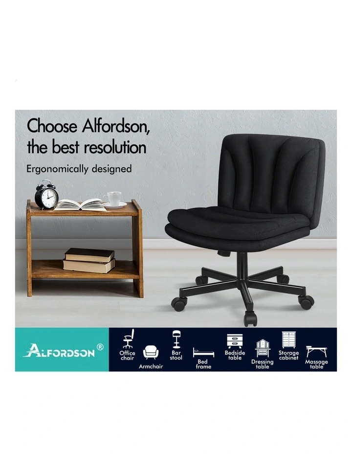 Armless Office Desk Chair Mid Back Wide Seat w/ Wheels Fabric image 3