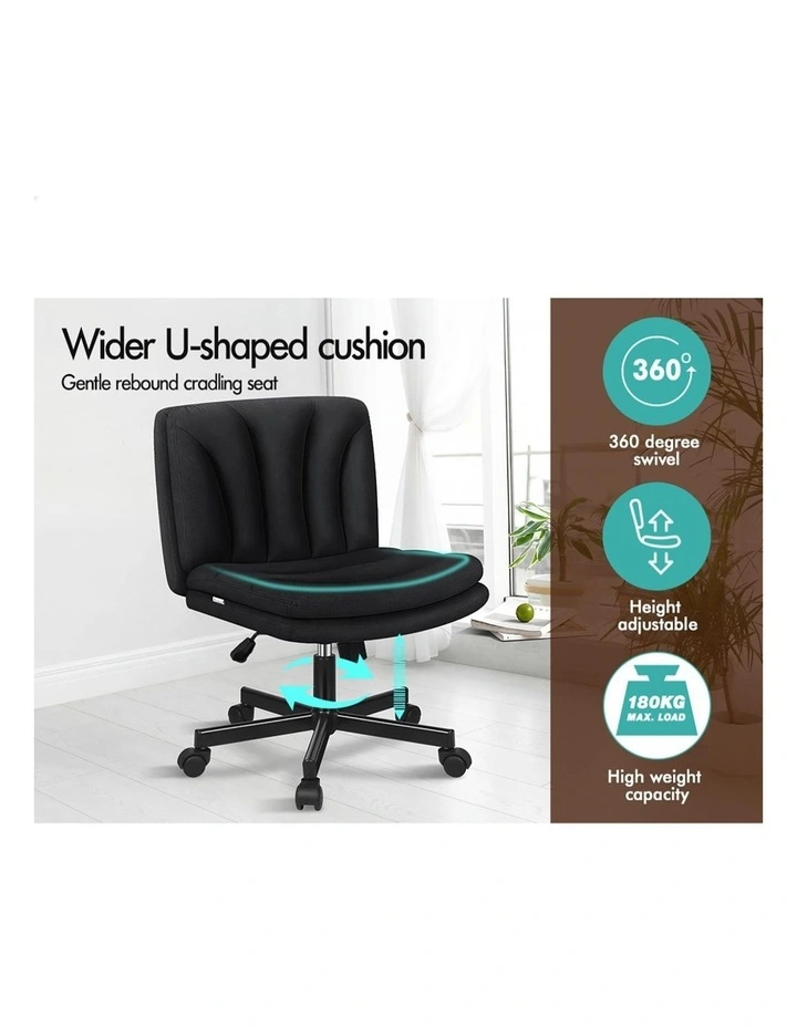 Armless Office Desk Chair Mid Back Wide Seat w/ Wheels Fabric image 4