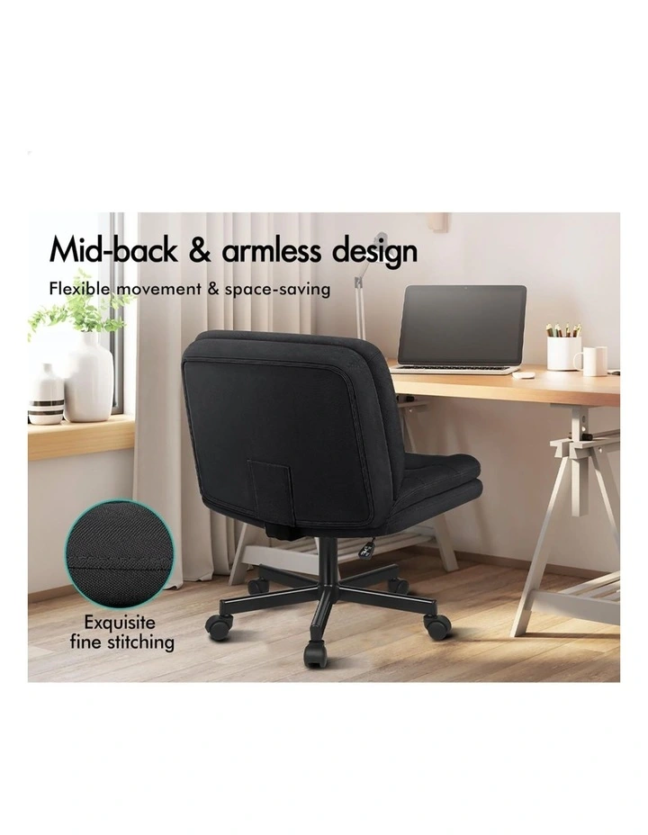 Armless Office Desk Chair Mid Back Wide Seat w/ Wheels Fabric image 6