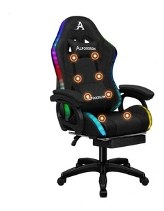 Gaming Office Chair Massage Computer Seat Footrest Fabric