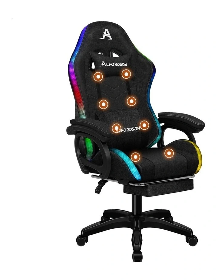 Gaming Office Chair Massage Computer Seat Footrest Fabric image 1