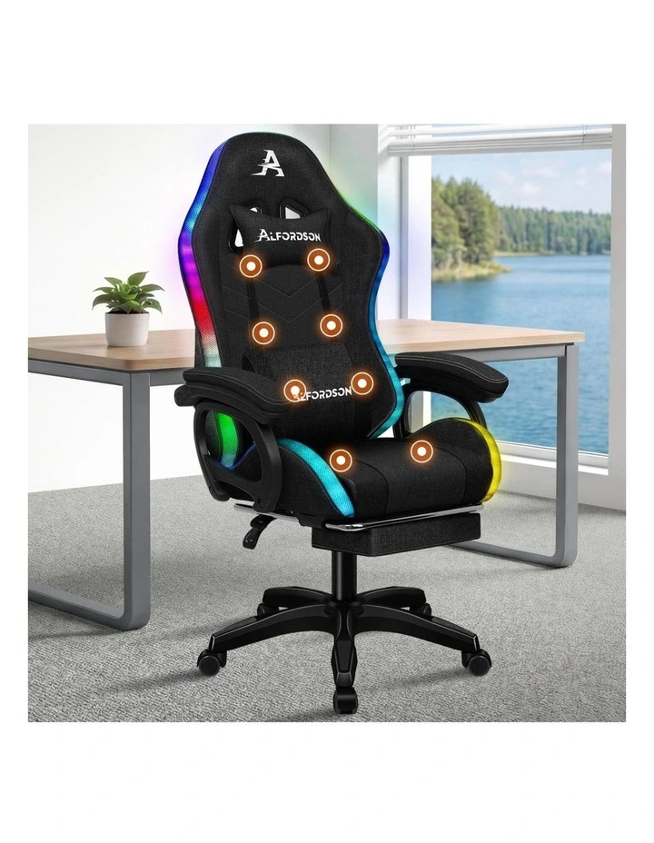 Gaming Office Chair Massage Computer Seat Footrest Fabric image 2