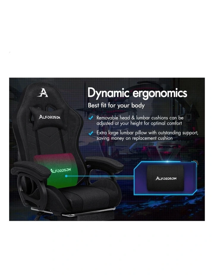 Gaming Office Chair Massage Computer Seat Footrest Fabric image 3