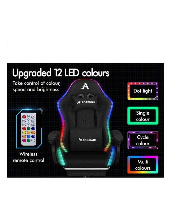 Gaming Office Chair Massage Computer Seat Footrest Fabric image 5
