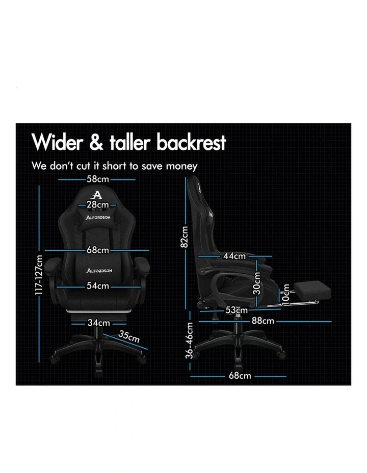 Gaming Office Chair Massage Computer Seat Footrest Fabric image 7