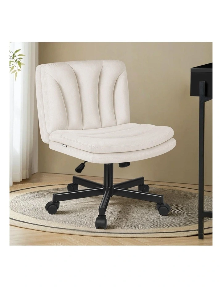 Armless Office Desk Chair Mid Back Wide Seat w/ Wheels Fabric image 2
