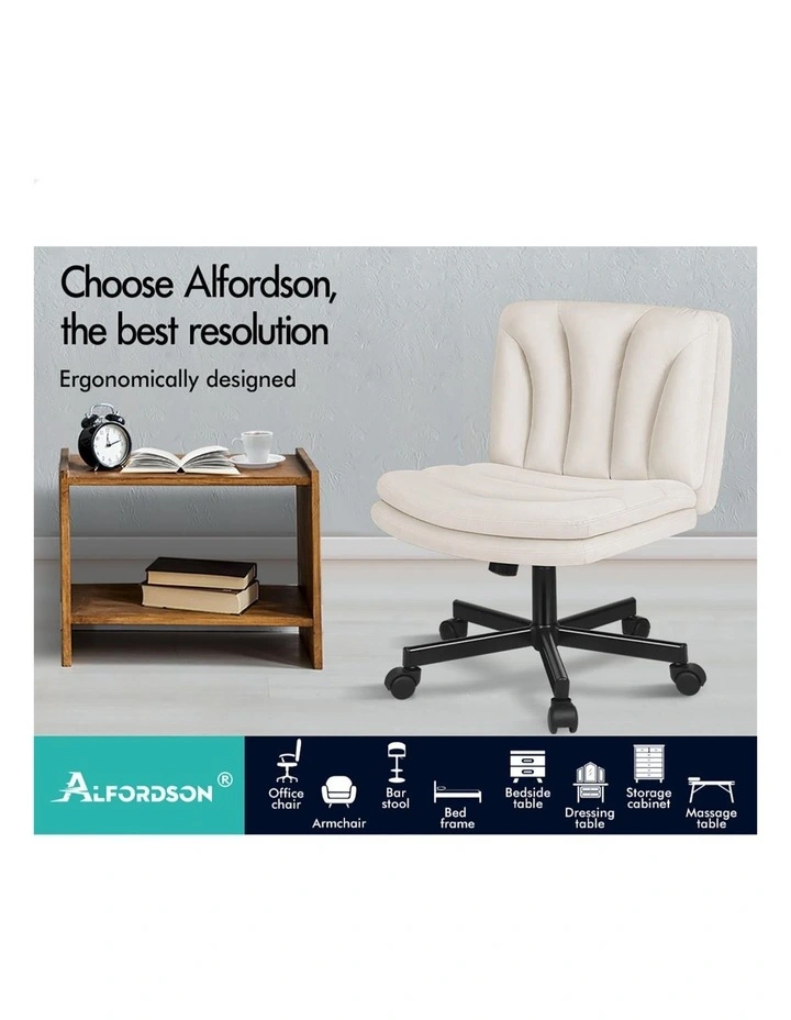 Armless Office Desk Chair Mid Back Wide Seat w/ Wheels Fabric image 3