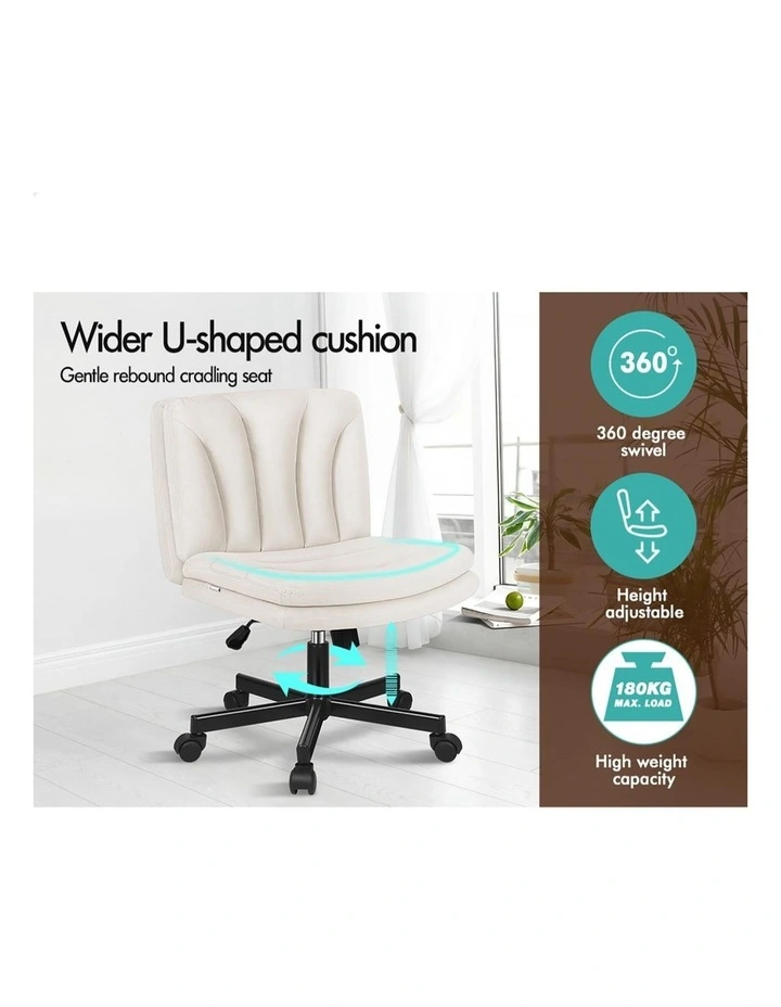 Armless Office Desk Chair Mid Back Wide Seat w/ Wheels Fabric image 4