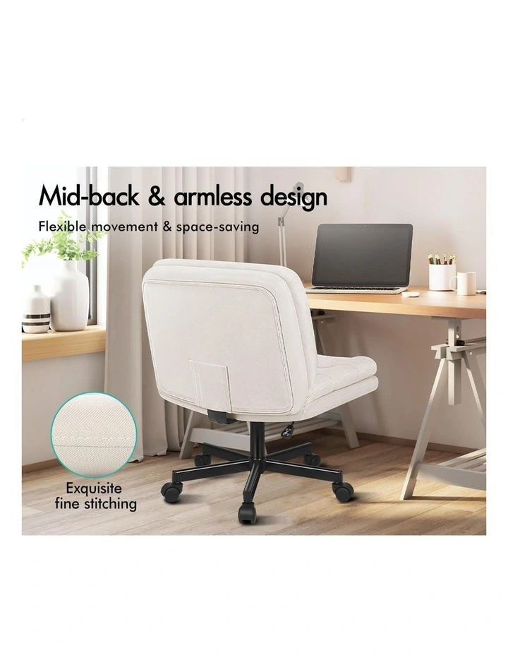 Armless Office Desk Chair Mid Back Wide Seat w/ Wheels Fabric image 6