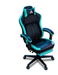 Gaming Office Chair Ergonomic Computer Footrest Leather - Cyan