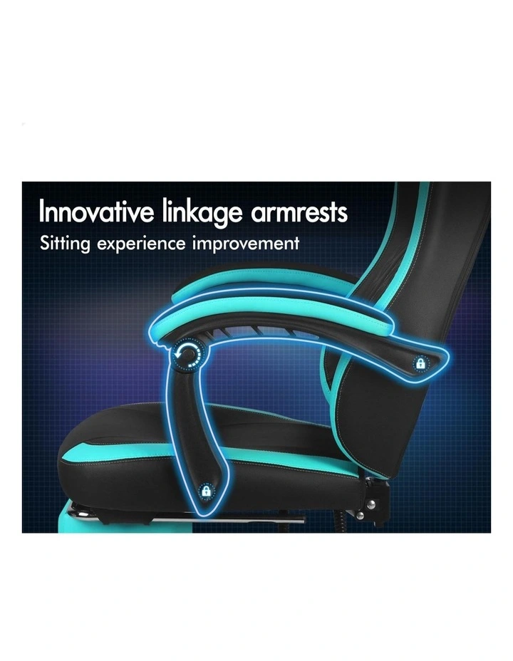 Gaming Office Chair Ergonomic Computer Footrest Leather - Cyan image 3