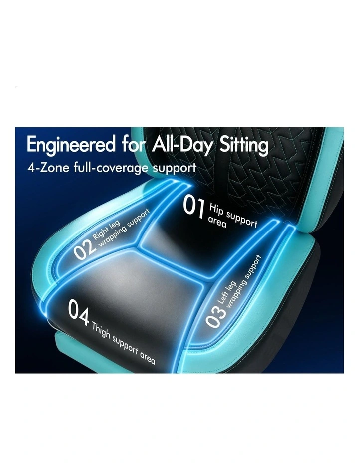 Gaming Office Chair Ergonomic Computer Footrest Leather - Cyan image 4