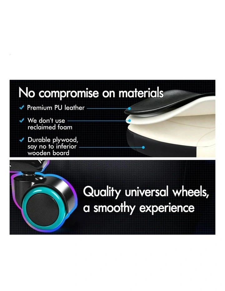 Gaming Office Chair Ergonomic Computer Footrest Leather - Cyan image 5