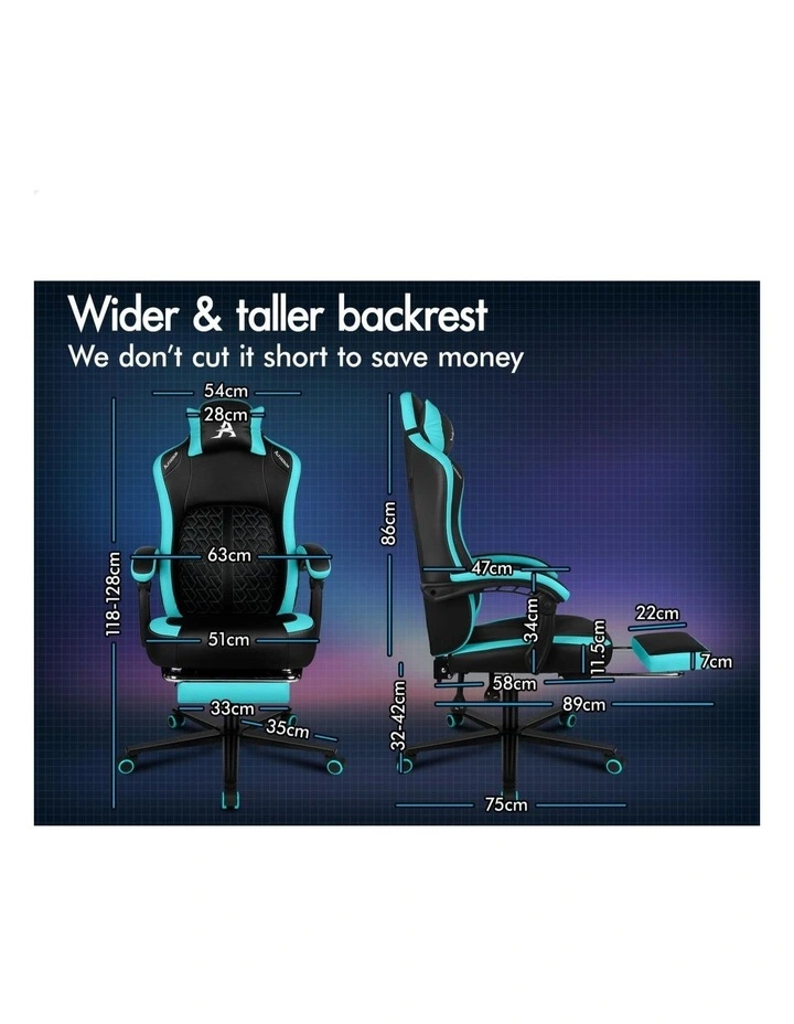 Gaming Office Chair Ergonomic Computer Footrest Leather - Cyan image 6