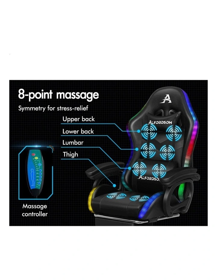 Gaming Office Chair Massage Computer Seat Footrest image 3