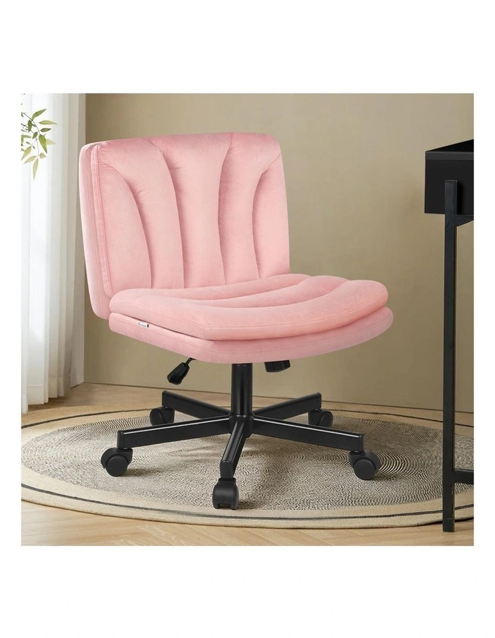 Armless Office Desk Chair Mid Back Wide Seat w/ Wheels Velvet image 2