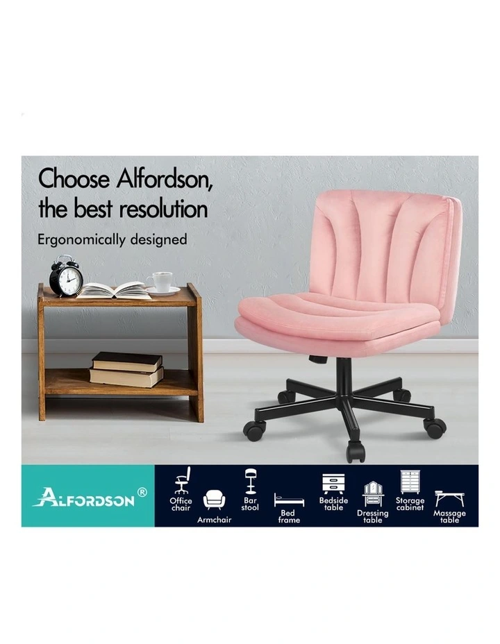 Armless Office Desk Chair Mid Back Wide Seat w/ Wheels Velvet image 3