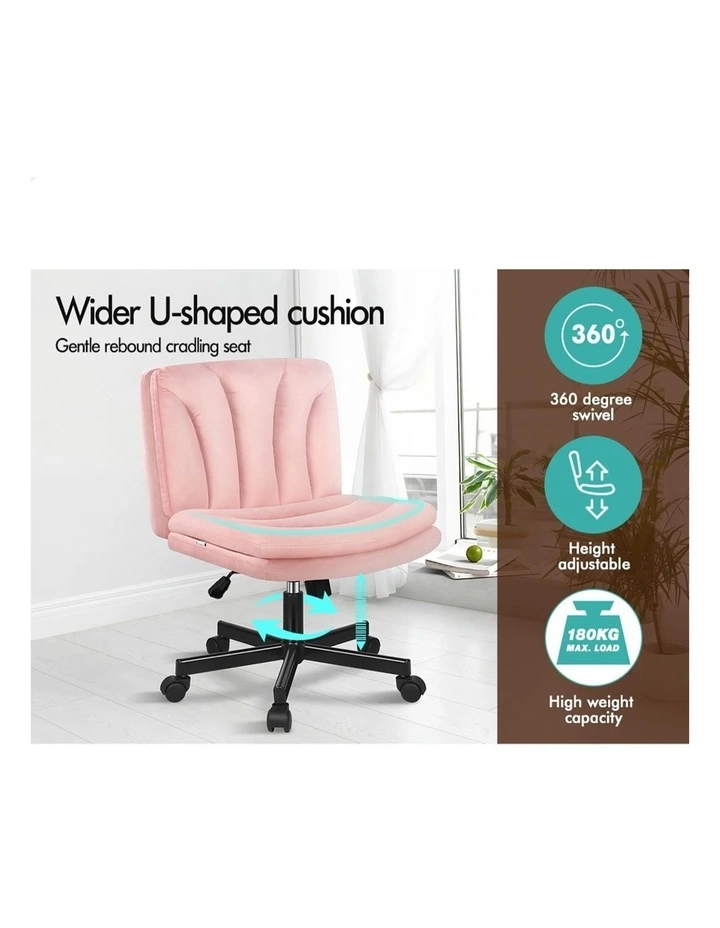 Armless Office Desk Chair Mid Back Wide Seat w/ Wheels Velvet image 4