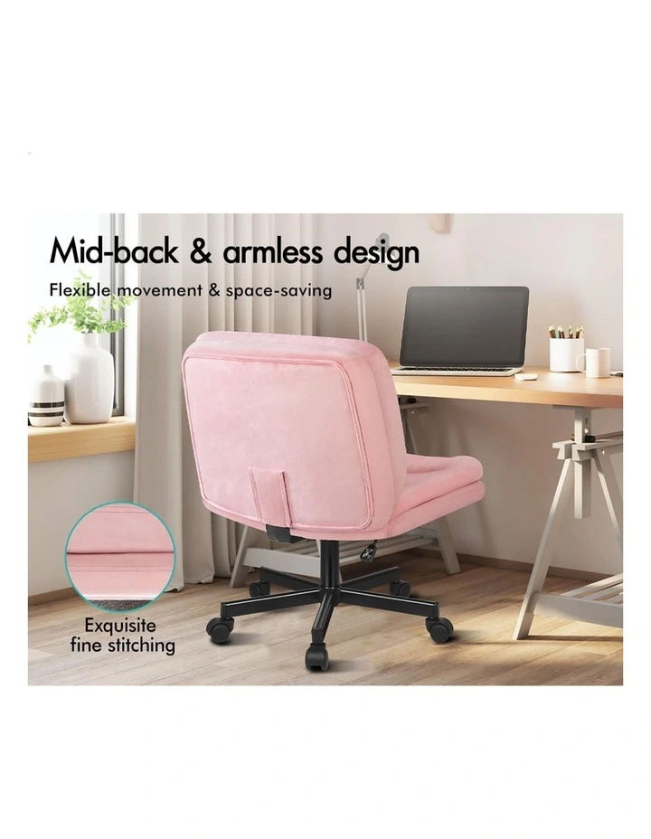 Armless Office Desk Chair Mid Back Wide Seat w/ Wheels Velvet image 6