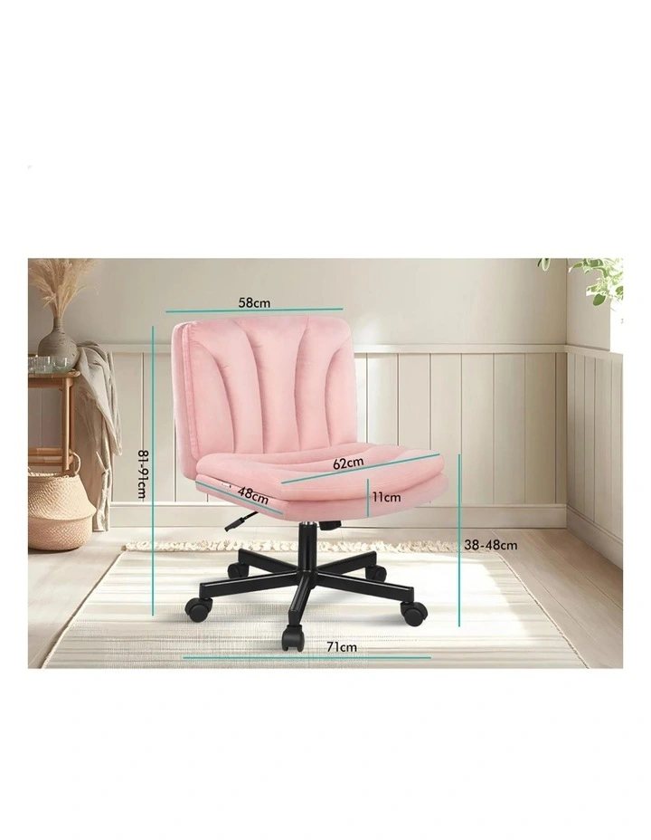Armless Office Desk Chair Mid Back Wide Seat w/ Wheels Velvet image 7