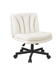 Armless Office Desk Chair Mid Back Wide Seat w/ Wheels Boucle