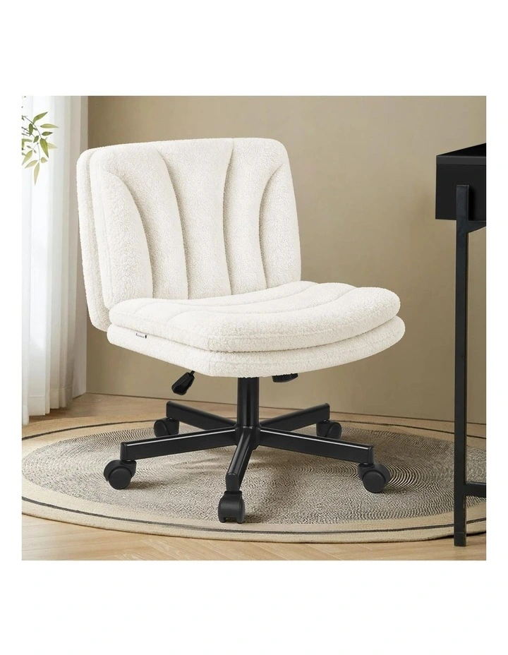 Armless Office Desk Chair Mid Back Wide Seat w/ Wheels Boucle image 2