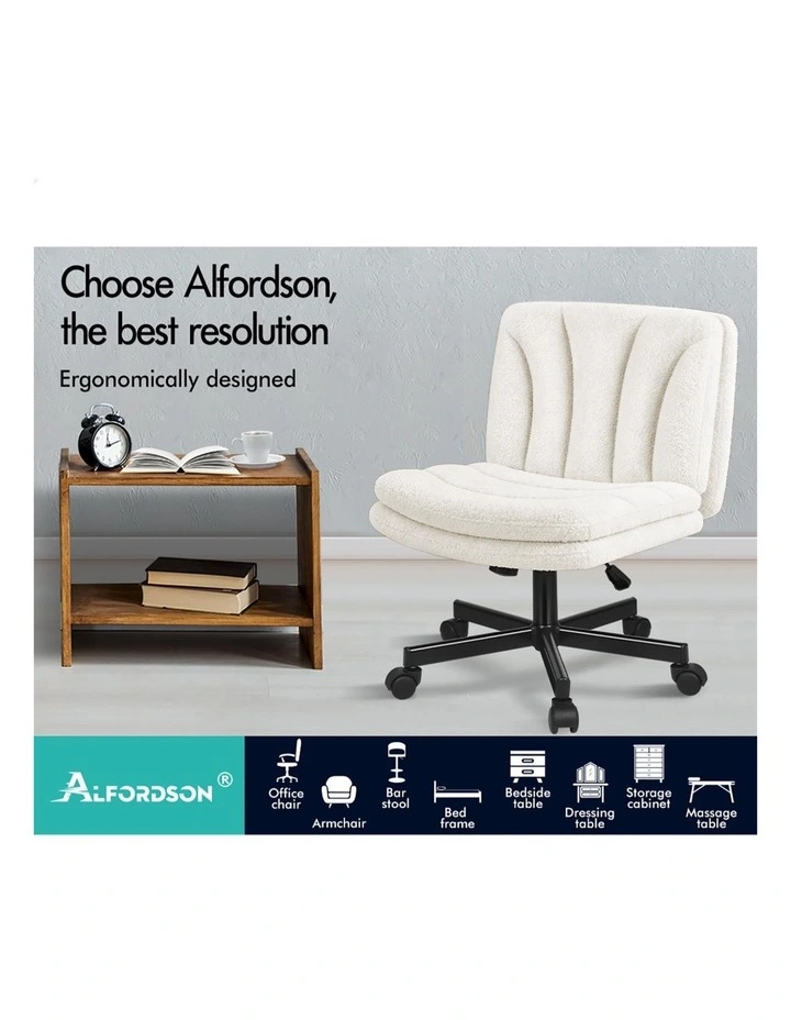 Armless Office Desk Chair Mid Back Wide Seat w/ Wheels Boucle image 3