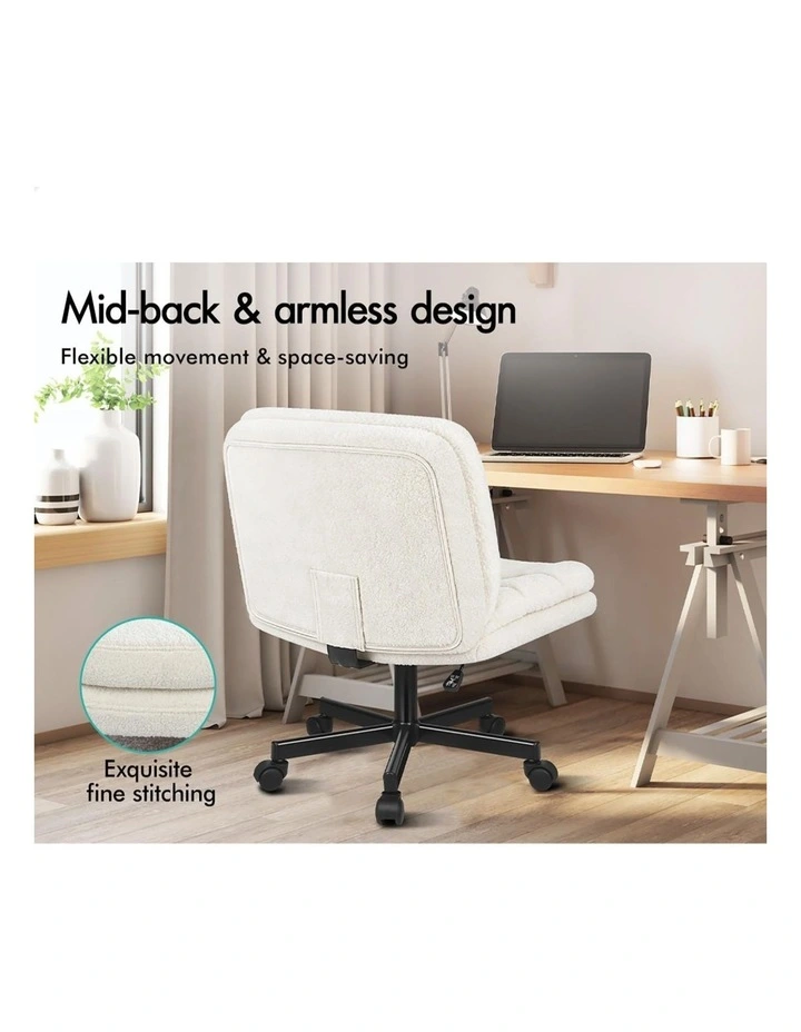Armless Office Desk Chair Mid Back Wide Seat w/ Wheels Boucle image 6