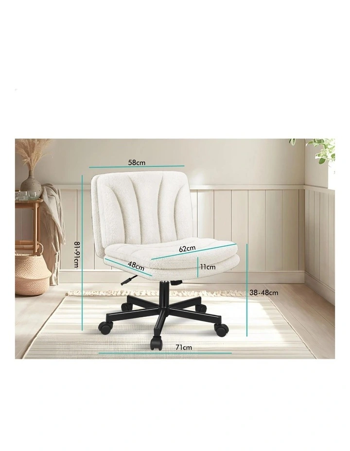 Armless Office Desk Chair Mid Back Wide Seat w/ Wheels Boucle image 7