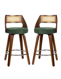 2x Bar Stools Chenille 65cm Swivel Kitchen Wooden Dining Chair