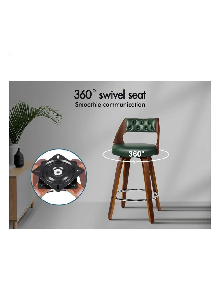 2x Swivel Bar Stools 65cm Eden Kitchen Wooden Dining Chair image 3
