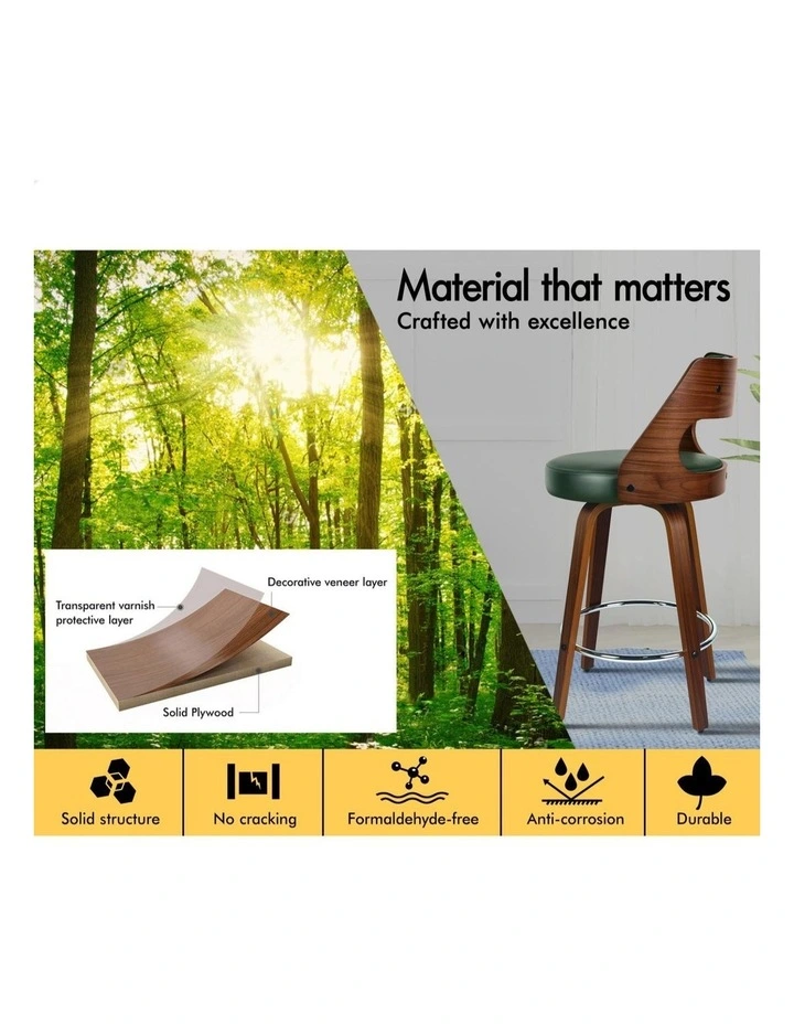 2x Swivel Bar Stools 65cm Eden Kitchen Wooden Dining Chair image 4