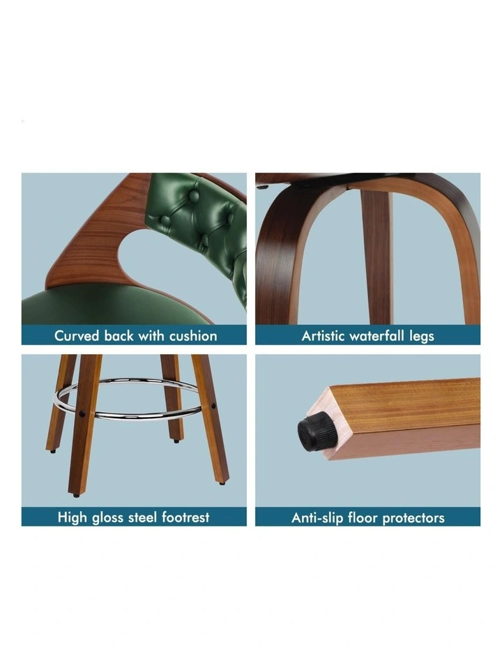 2x Swivel Bar Stools 65cm Eden Kitchen Wooden Dining Chair image 6