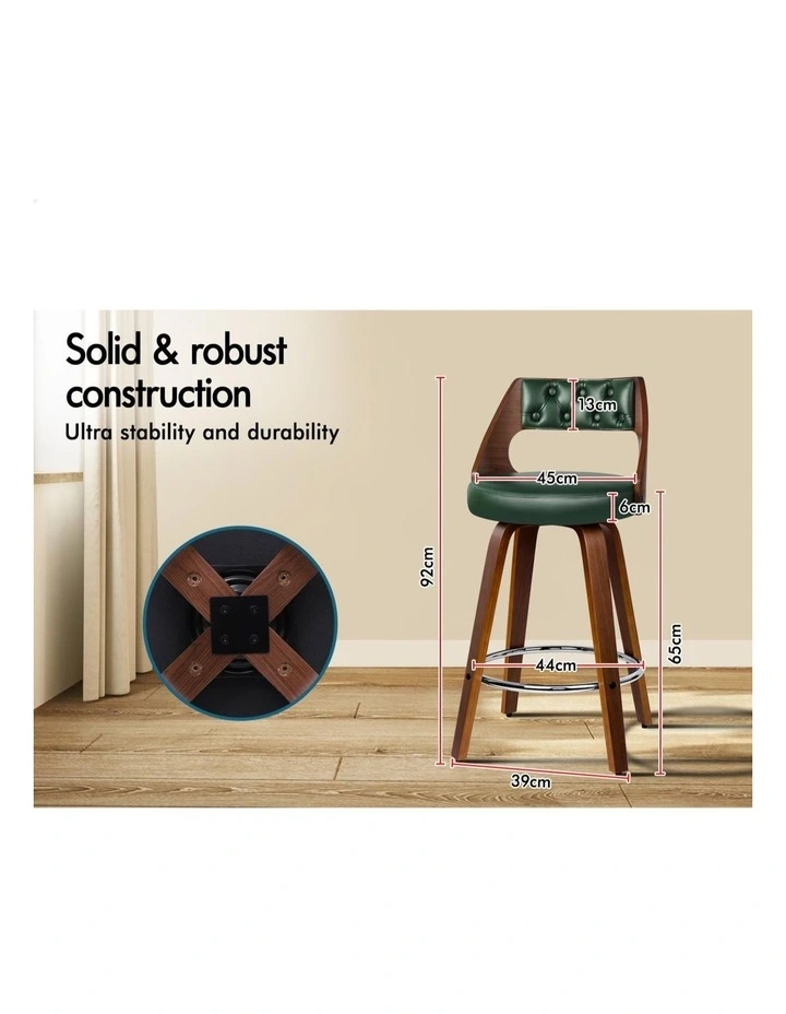 2x Swivel Bar Stools 65cm Eden Kitchen Wooden Dining Chair image 7