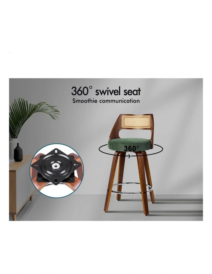 4x Bar Stools Chenille 65cm Swivel Kitchen Wooden Dining Chair image 3