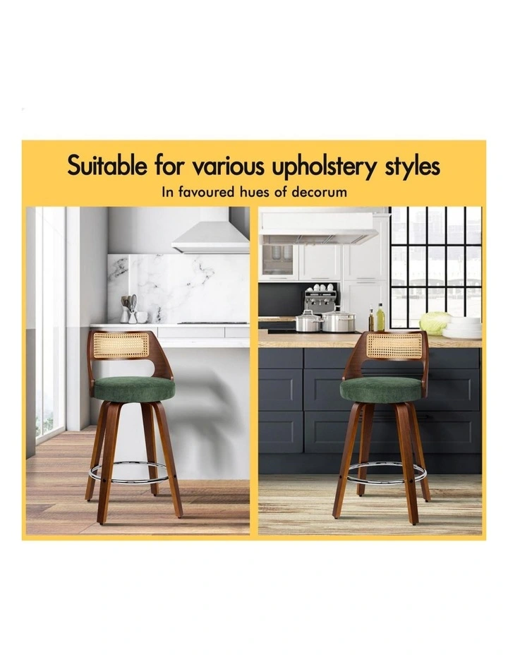 4x Bar Stools Chenille 65cm Swivel Kitchen Wooden Dining Chair image 4