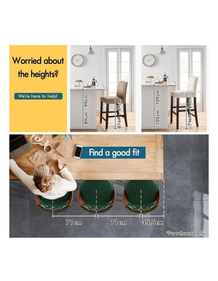 4x Swivel Bar Stools 65cm Eden Kitchen Wooden Dining Chair image 3