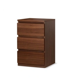 Bedside Table 3 Drawers Nightstand Walnut