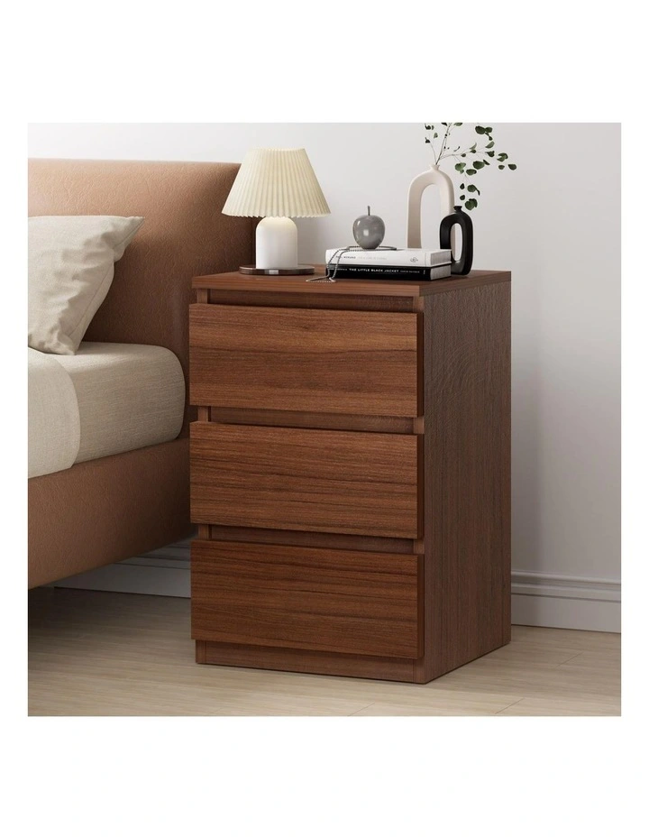 Bedside Table 3 Drawers Nightstand Walnut image 2