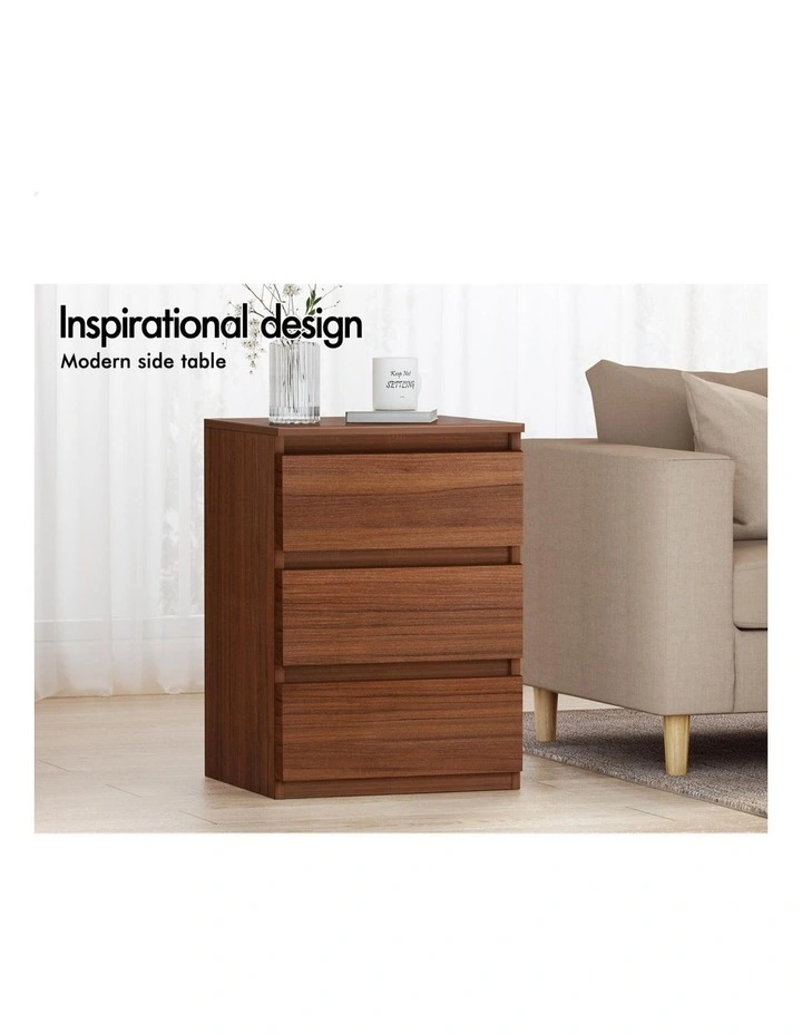 Bedside Table 3 Drawers Nightstand Walnut image 3