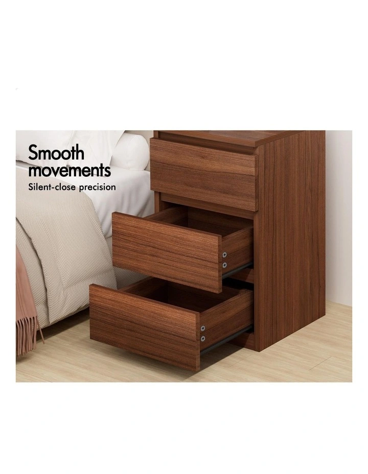 Bedside Table 3 Drawers Nightstand Walnut image 5