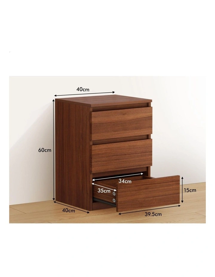 Bedside Table 3 Drawers Nightstand Walnut image 7