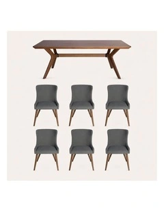 7-Piece Dining Set | Doreen Wood Dining Table 180cm & Osaka Upholstered Dining Chair | Walnut