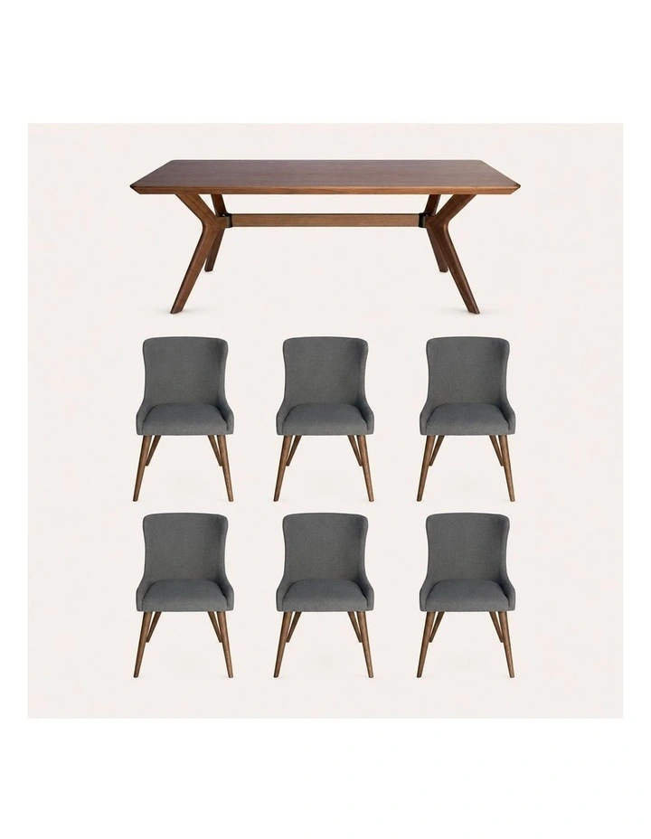 7-Piece Dining Set | Doreen Wood Dining Table 180cm & Osaka Upholstered Dining Chair | Walnut image 1