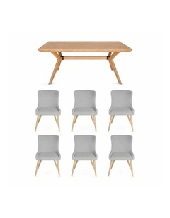 7-Piece Dining Set | Doreen Wood Dining Table 180cm & Osaka Upholstered Dining Chair | Natural