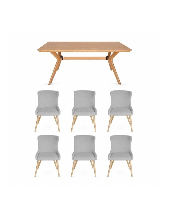 7-Piece Dining Set | Doreen Wood Dining Table 180cm & Osaka Upholstered Dining Chair | Natural image 1