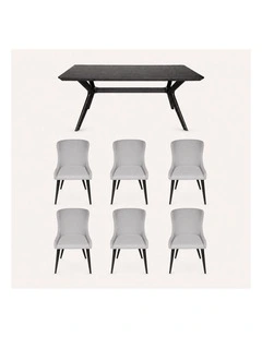 7-Piece Dining Set | Doreen Wood Dining Table 180cm & Osaka Upholstered Dining Chair | Black