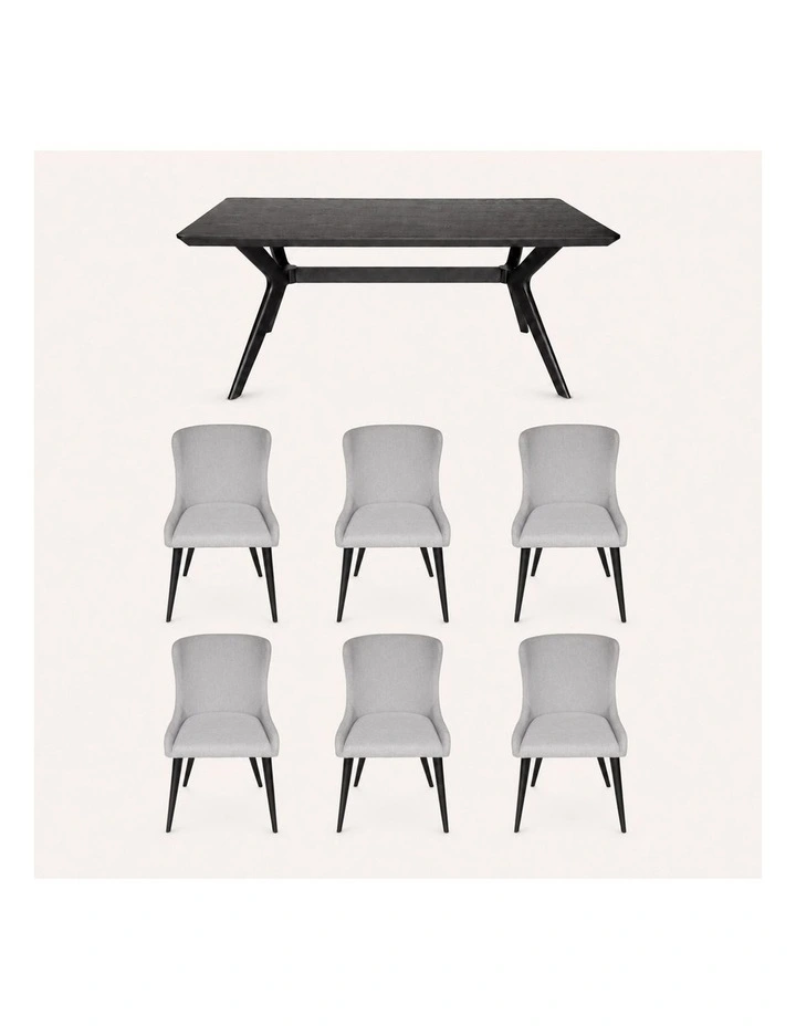7-Piece Dining Set | Doreen Wood Dining Table 180cm & Osaka Upholstered Dining Chair | Black image 1
