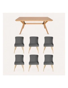 7-Piece Dining Set | Doreen Wood Dining Table 180cm & Osaka Upholstered Dining Chair | Natural