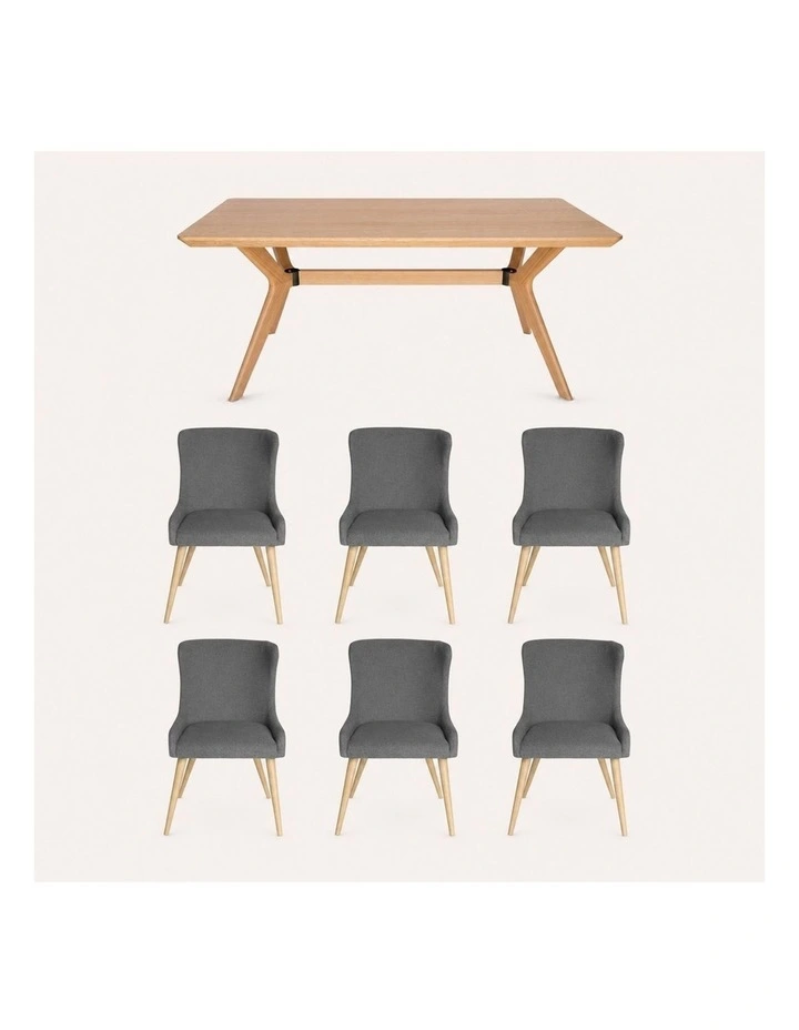 7-Piece Dining Set | Doreen Wood Dining Table 180cm & Osaka Upholstered Dining Chair | Natural image 1